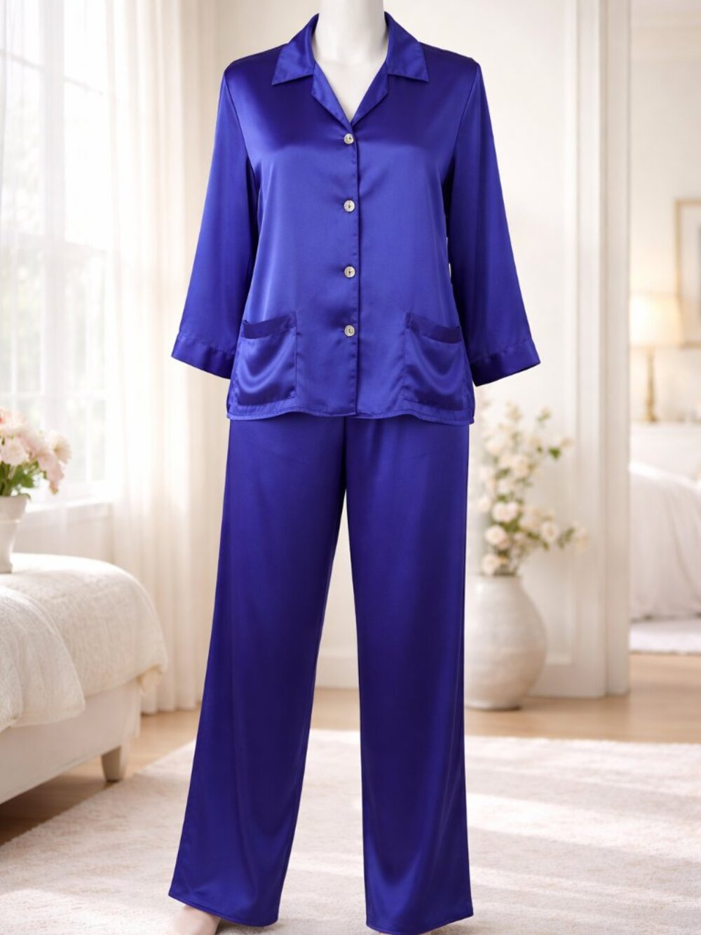 VTG Victorias Secret Gold‎ Label Pajama Set Large Purple Satin 90s Sleepwear